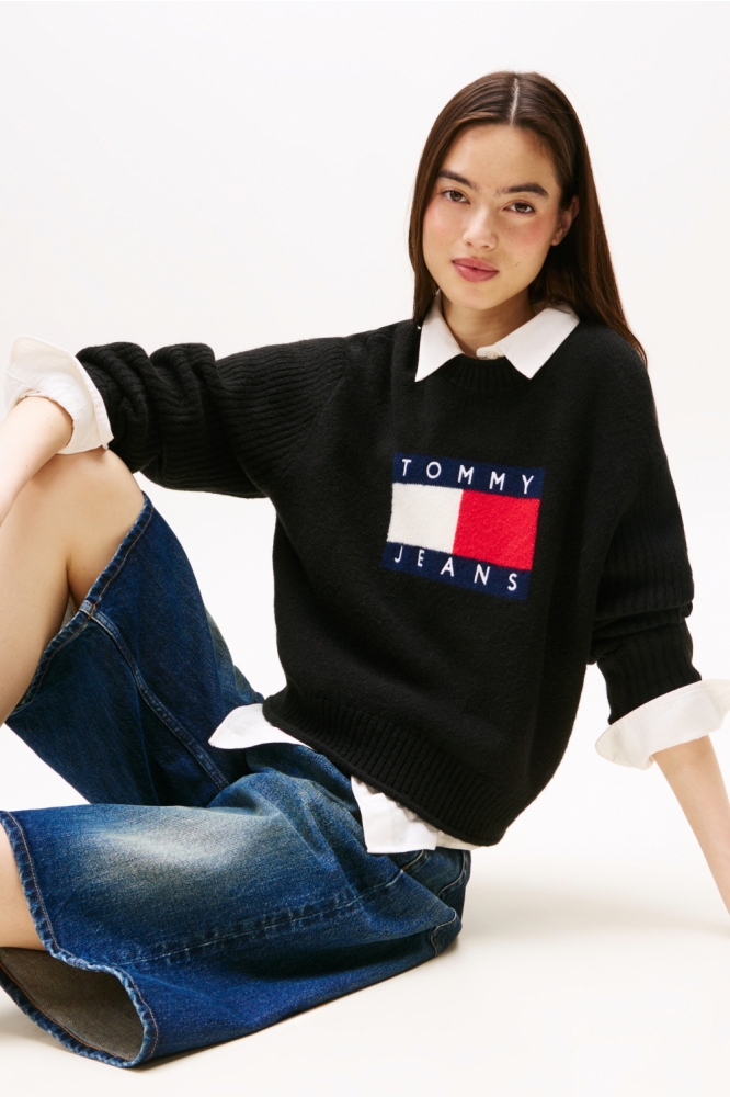 TJW MELANGE FLAG SWEA DW0DW21782 HEV BLACK HTR